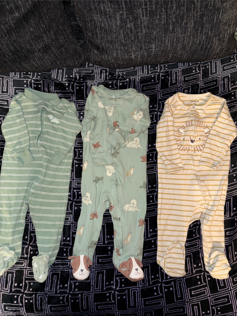 Carter's 3 Piece Animal Themed Footsie Pajamas Baby 6 Months Bundle